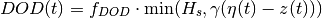 DOD(t) = f_{DOD} \cdot \min(H_s, \gamma (\eta(t) - z(t)))